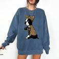 Boston Terrier Lover I Love Mom Tattoo Leopard Comfort Colors Sweatshirt Denim