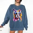 Boston Terrier Lover Pop Art Color Boston Terrier Dog For Men Women Girls Kids Comfort Colors Sweatshirt Denim