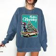 Boston Terrier Merry Christmas Tree Truck Dog X-Mas Comfort Colors Sweatshirt Denim