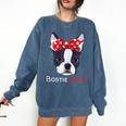 Boston Terrier Mom Bostie Women Girls Comfort Colors Sweatshirt Denim