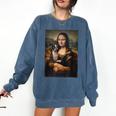Boston Terrier Mona Lisa Painting Art Dog Mom Dad For Men Women Kids Comfort Colors Sweatshirt Denim