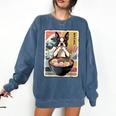 Boston Terrier Ramen Noodles Japanese Art Retro Ocean Waves Comfort Colors Sweatshirt Denim