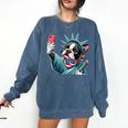 Boston Terrier Selfie Statue Of Liberty 4th Of July American Comfort Colors Sweatshirt Denim