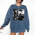 Boston Terrier Graphic Selfie With UFOs Weird Aliens Comfort Colors Sweatshirt Denim