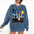 Boston Terrier Starry Night Van Gogh Art Comfort Colors Sweatshirt Denim