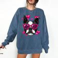 Boston Terrier Valentines Day Shirt Heart Dog Lover Comfort Colors Sweatshirt Denim