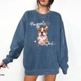 Brown Boston Terrier With Flowers And Feathers Comfort Colors Sweatshirt Denim