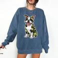 Camo Boston Terrier Pet Owner Camouflage Dog Lover Comfort Colors Sweatshirt Denim