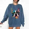 Cute Boston Terrier Puppy Dog Art Lover Unique Painting For Men Women Kids Comfort Colors Sweatshirt Denim