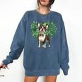 Cute Boston Terrier Shamrock St Patrick's Day Dog Lover Men Women Kids Comfort Colors Sweatshirt Denim