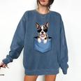 Cute Pocket Boston Terrier Lover Dog Mom Comfort Colors Sweatshirt Denim