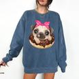 Cute Pug Shirt Donut Girls Dog Comfort Colors Sweatshirt Denim