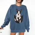 Dog Lovers Boston Terrier In Pocket Dog Face For Men Women Kids Comfort Colors Sweatshirt Denim