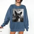Dog Mom Dad Alien Selfie Boston Terrier UFO For Men Women Comfort Colors Sweatshirt Denim
