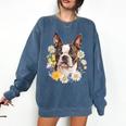 Floral Boston Terrier Comfort Colors Sweatshirt Denim