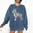 Floral FLower Boston Terrier Mom Grandma Comfort Colors Sweatshirt Denim