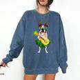 Hawaiian Boston Terrier Dog Pineapple Ukulele Summer For Men Women Girls Kids Comfort Colors Sweatshirt Denim