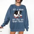 Just a Woman Who Loves Her Boston Terrier Cute Dog Mom Comfort Colors Sweatshirt Denim