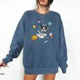 Kawaii Kids & Boys Astronaut Space Boston Terrier Dog Lover Comfort Colors Sweatshirt Denim