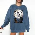 Spooky Halloween Moon Boston Terrier Boston Bull Bostie Comfort Colors Sweatshirt Denim
