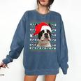 Ugly Xmas Sweater Santa Boston Terrier Dog Christmas For Men Women Kids Comfort Colors Sweatshirt Denim