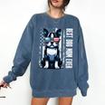 USA Flag Boston Terrier Best Dog Mom Ever 2025 Comfort Colors Sweatshirt Denim