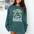1st Grade Teachers Love Brains Shirt Halloween Teacher Comfort Colors Sweatshirt Blue Spruce