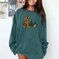 Boston Terrier Bigfoot Dog Walking Dog Mom Dad Kids Comfort Colors Sweatshirt Blue Spruce