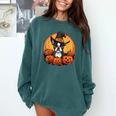 Boston Terrier Bostie Dog Breed Pet Halloween Pumpkins Comfort Colors Sweatshirt Blue Spruce