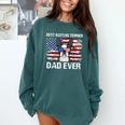 Boston Terrier Dad American Flag 4th Of July Dog Fathers Day Comfort Colors Sweatshirt Blue Spruce