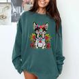 Boston Terrier Dia De Los Muertos Day Of The Dead Dog Skull For Men Women Kids Comfort Colors Sweatshirt Blue Spruce