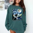 Boston Terrier Dog Art Van Gogh Starry Night Boston Terrier Comfort Colors Sweatshirt Blue Spruce