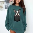 Boston Terrier Dog Puppy Dog In Pocket Cute Pet Lover Comfort Colors Sweatshirt Blue Spruce