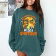 My Boston Terrier Dog Rides Shotgun Witch Halloween Men Women Comfort Colors Sweatshirt Blue Spruce