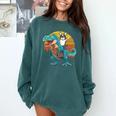 Boston Terrier Dog Riding Dinosaur T Rex Boys Comfort Colors Sweatshirt Blue Spruce