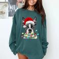 Boston Terrier Dog Santa Christmas Tree Lights Xmas Comfort Colors Sweatshirt Blue Spruce