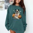 Boston Terrier Ghost Boo Halloween Costume Spooky Season Comfort Colors Sweatshirt Blue Spruce