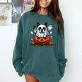 Boston Terrier Ghost Boo Halloween Kids Comfort Colors Sweatshirt Blue Spruce