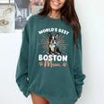 Boston Terrier Groovy World's Best Boston Mom Comfort Colors Sweatshirt Blue Spruce