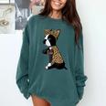 Boston Terrier Lover I Love Mom Tattoo Leopard Comfort Colors Sweatshirt Blue Spruce