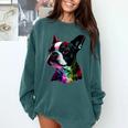Boston Terrier Lovers Colorful Pop Art Boston Terrier Comfort Colors Sweatshirt Blue Spruce