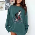 Boston Terrier Riding Bicycle Cute Bostie Biker Raglan Baseball Tee Comfort Colors Sweatshirt Blue Spruce