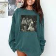 Boston Terrier Selfie With Ghosts Halloween Dog Lover Comfort Colors Sweatshirt Blue Spruce