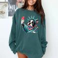 Boston Terrier Selfie Statue Of Liberty 4th Of July American Comfort Colors Sweatshirt Blue Spruce