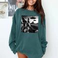 Boston Terrier Graphic Selfie With UFOs Weird Aliens Comfort Colors Sweatshirt Blue Spruce