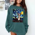 Boston Terrier Starry Night Van Gogh Art Comfort Colors Sweatshirt Blue Spruce