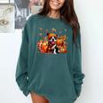Boston Terrier Thanksgiving Leopard Pumpkins Fall Leaves Comfort Colors Sweatshirt Blue Spruce