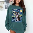 Boston Terrier Van Gogh Starry Night Comfort Colors Sweatshirt Blue Spruce