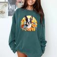 Cute Boston Terrier Spring Flower Garden Colorful Puppy Dog Comfort Colors Sweatshirt Blue Spruce