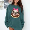 Cute Pug Shirt Donut Girls Dog Comfort Colors Sweatshirt Blue Spruce